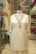 Ivory Pearl Embellished Kurta Set with Chevron Palazzo - Image 3