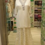Ivory Pearl Embellished Kurta Set with Chevron Palazzo
