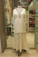 Ivory Pearl Embellished Kurta Set with Chevron Palazzo