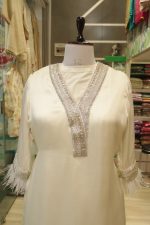 Ivory Pearl Embellished Kurta Set with Chevron Palazzo - Image 2